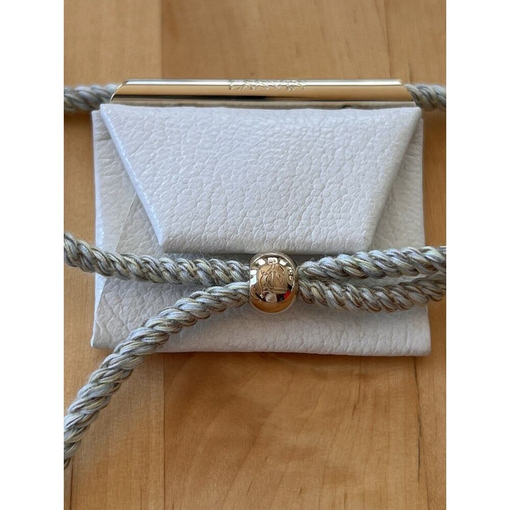 Lanvin White Leather Envelope Necklace Gold Plated Brass Stamp Adjustable - Picture 4 of 10